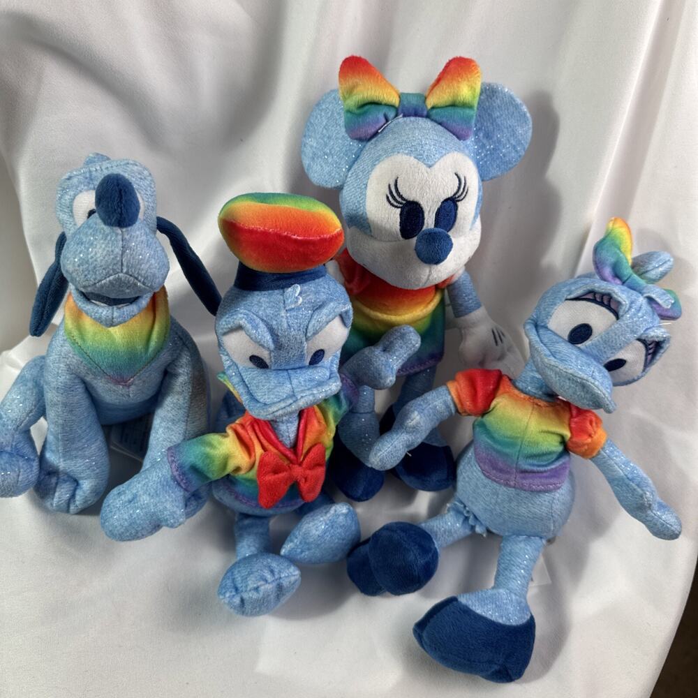 Disney Rainbow & Blue Plush Character Set - Minnie, Donald, Daisy, Pluto
